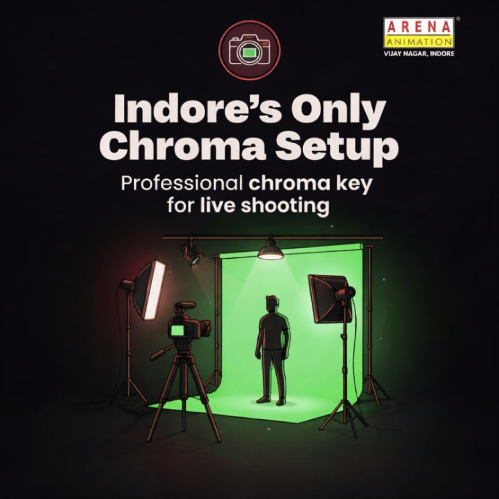 Arena Animation Indore Vijay Nagar green chroma key studio for professional live shooting