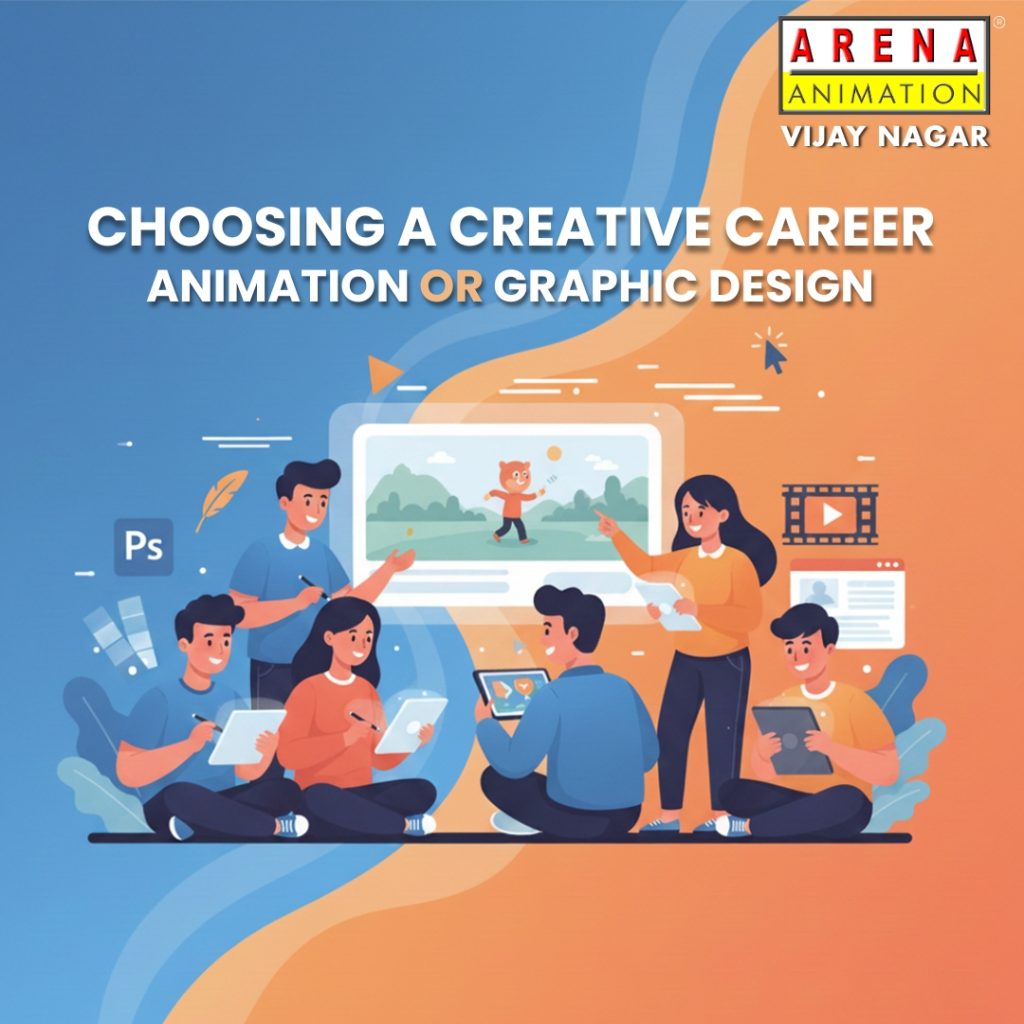 Students learning animation and graphic design courses at Arena Animation Vijay Nagar Indore